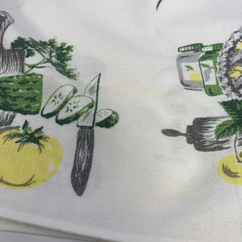 VTG Green & Yellow Food Printed 47.5” X 45.5” Mid Century 60s 70s Table Cloth